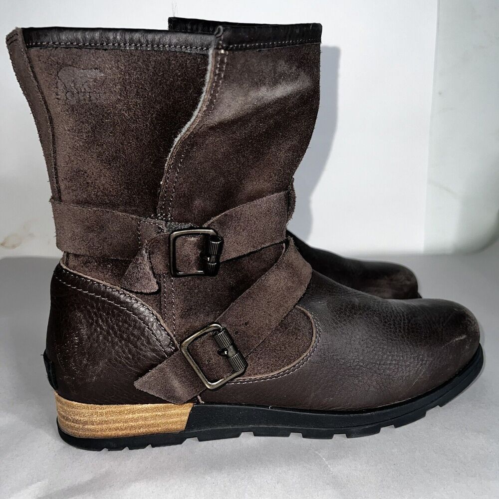 Sorel Brown Leather Lined Winter High Ankle Boots Womens Sz 9.5 Style Burnished - Picture 2 of 15
